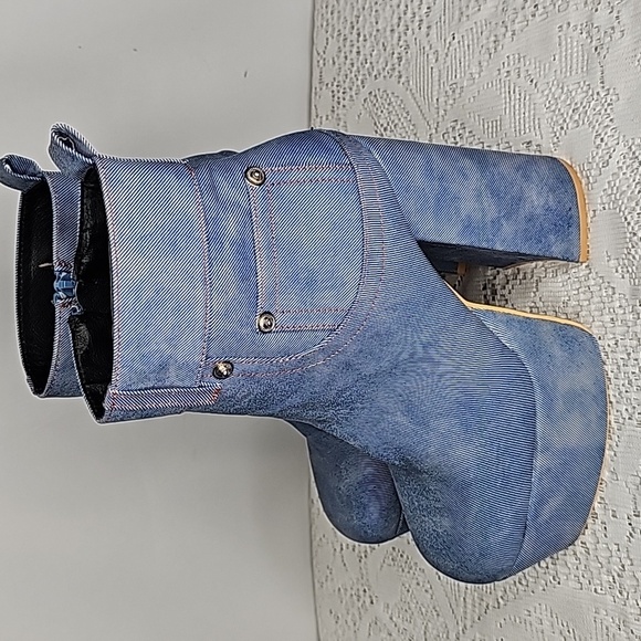 NWOT Yoki denim blue look pocket platform high ankle rave club boots sz 6 - Picture 6 of 9